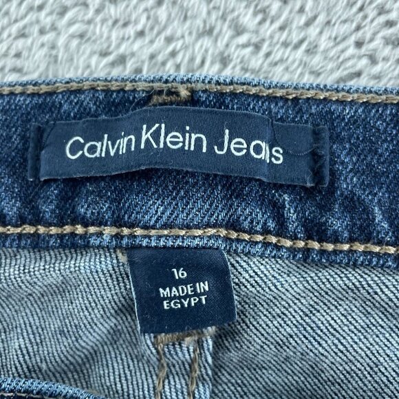 Calvin Klein Womens Straight-Leg Mid-Rise Jeans Size 16 Dark Blue NWT 3399 - Picture 3 of 12